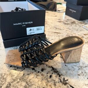 Marc Fisher Black Cork Heel Sandals